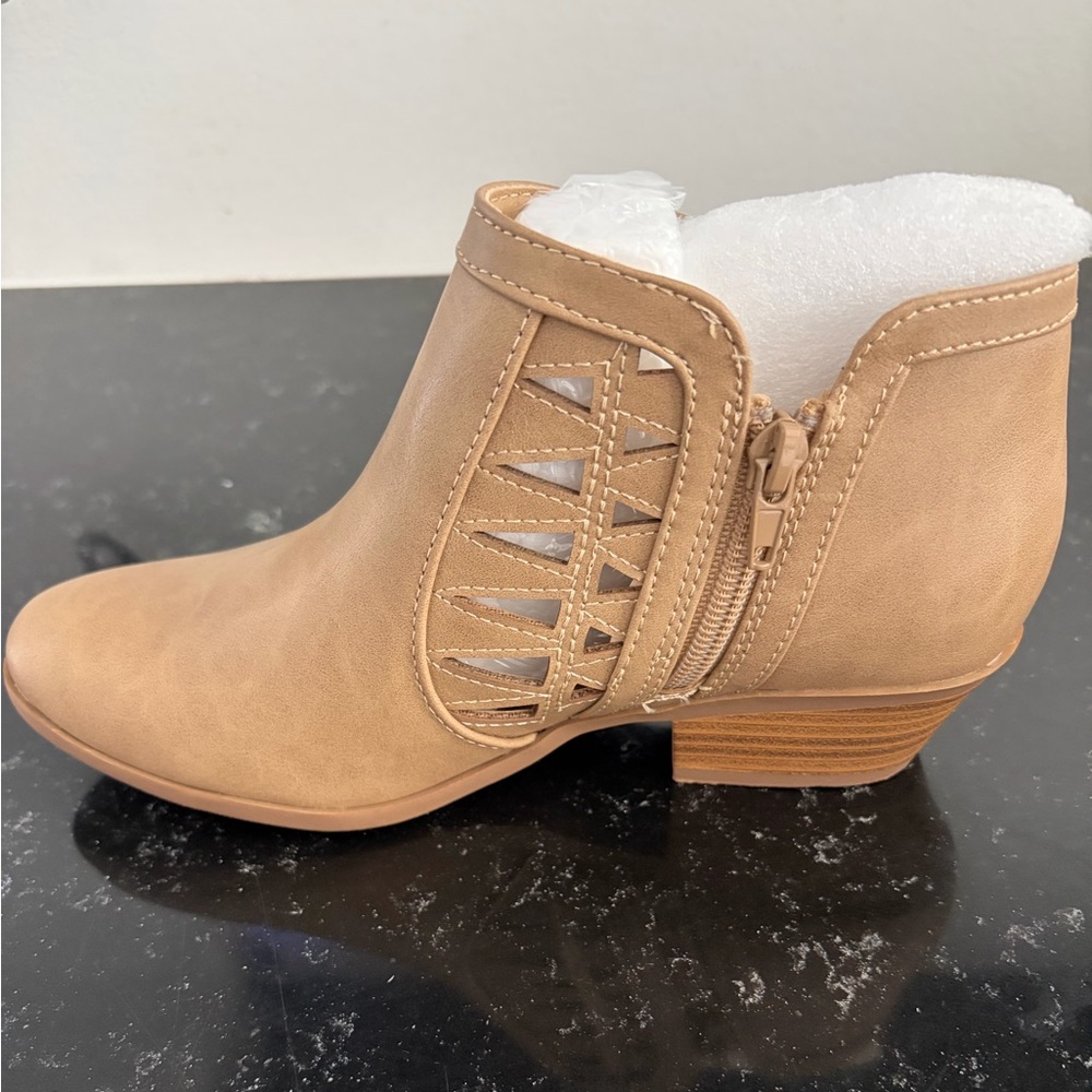 BRAND NEW Women's Tan Cutout Ankle Bootie with Side Zip